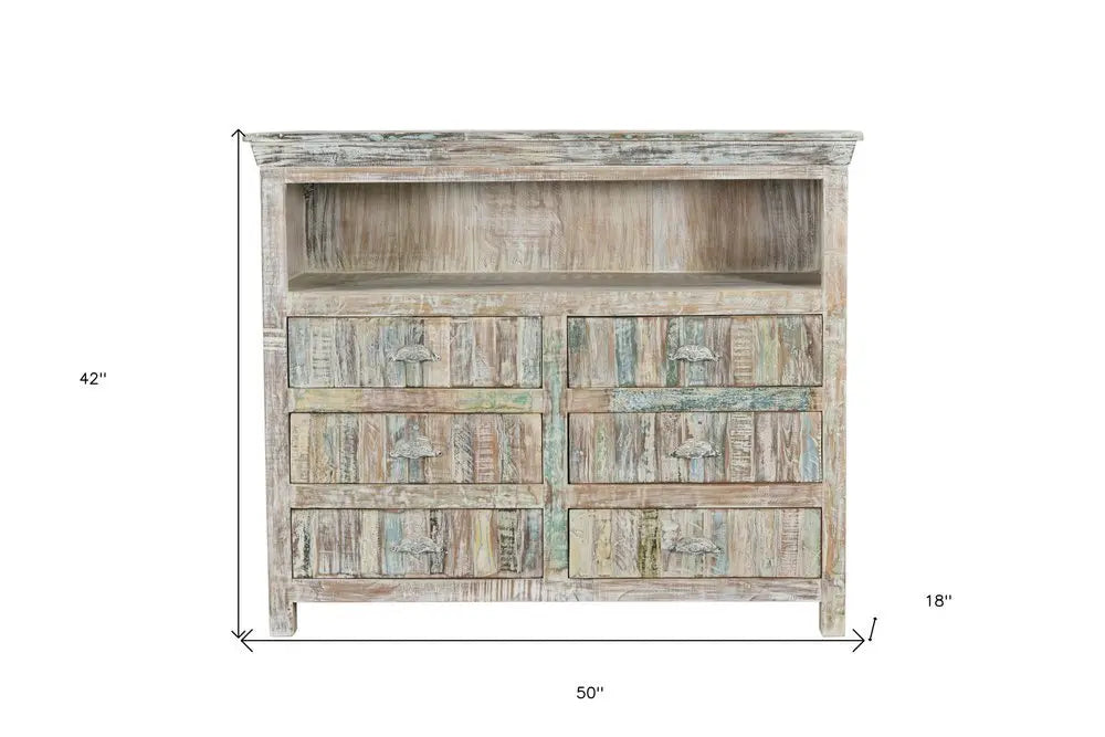 50" White Distressed Reclaimed Wood Open And Enclosed Storage Entertainment Center - NOVA HOME FURNITURE