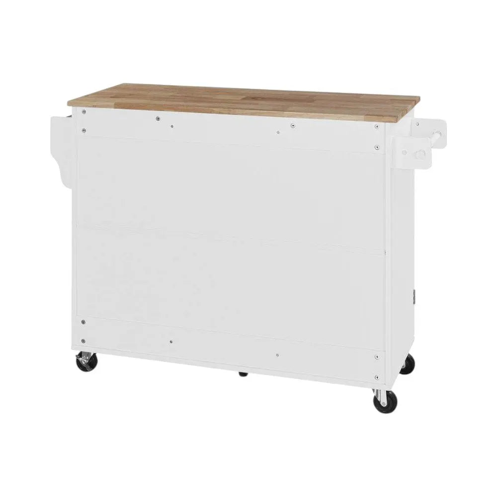 50" White Wood Barn Door Rolling Kitchen Island - NOVA HOME FURNITURE