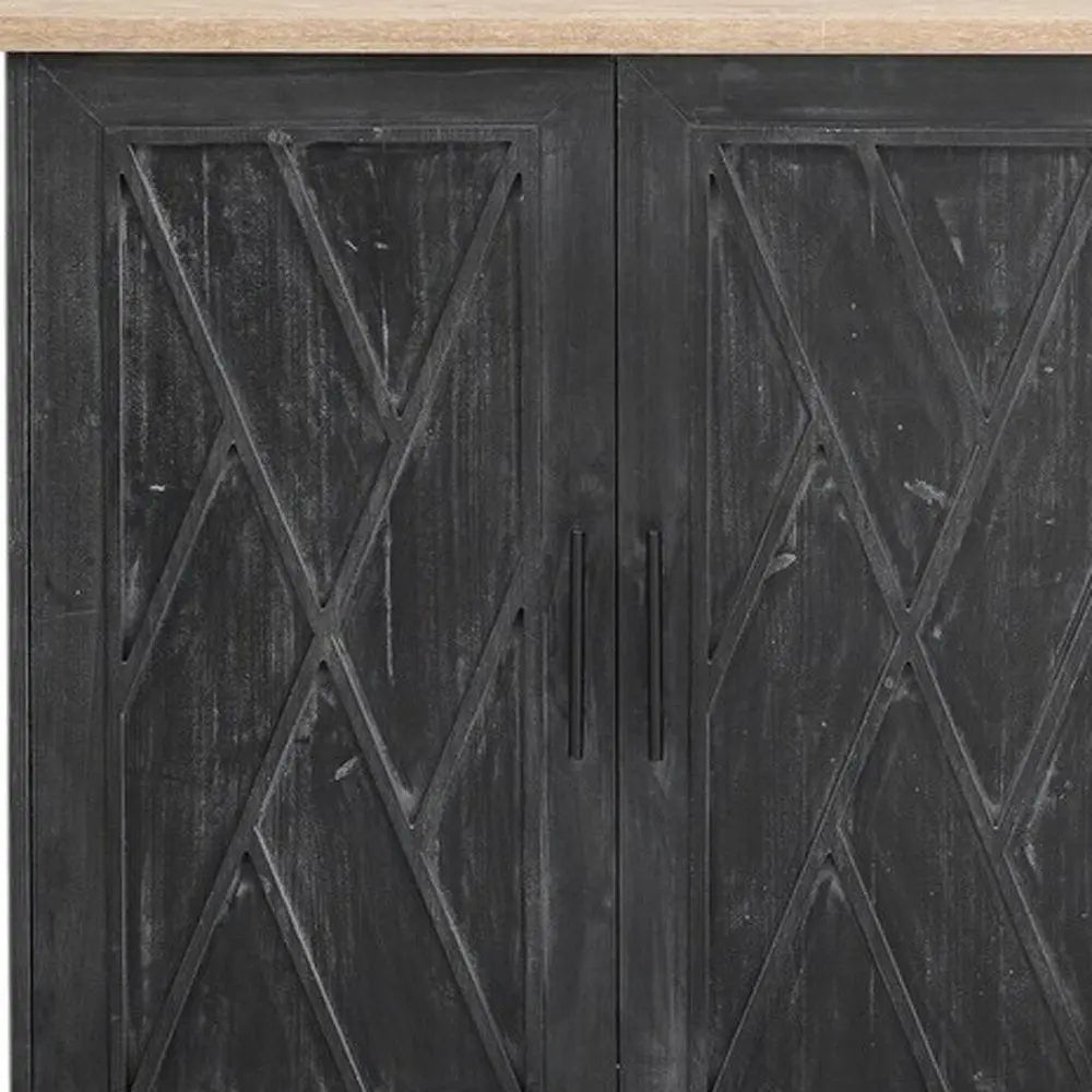 51" Black Wood Barn Door Rolling Kitchen Island - NOVA HOME FURNITURE