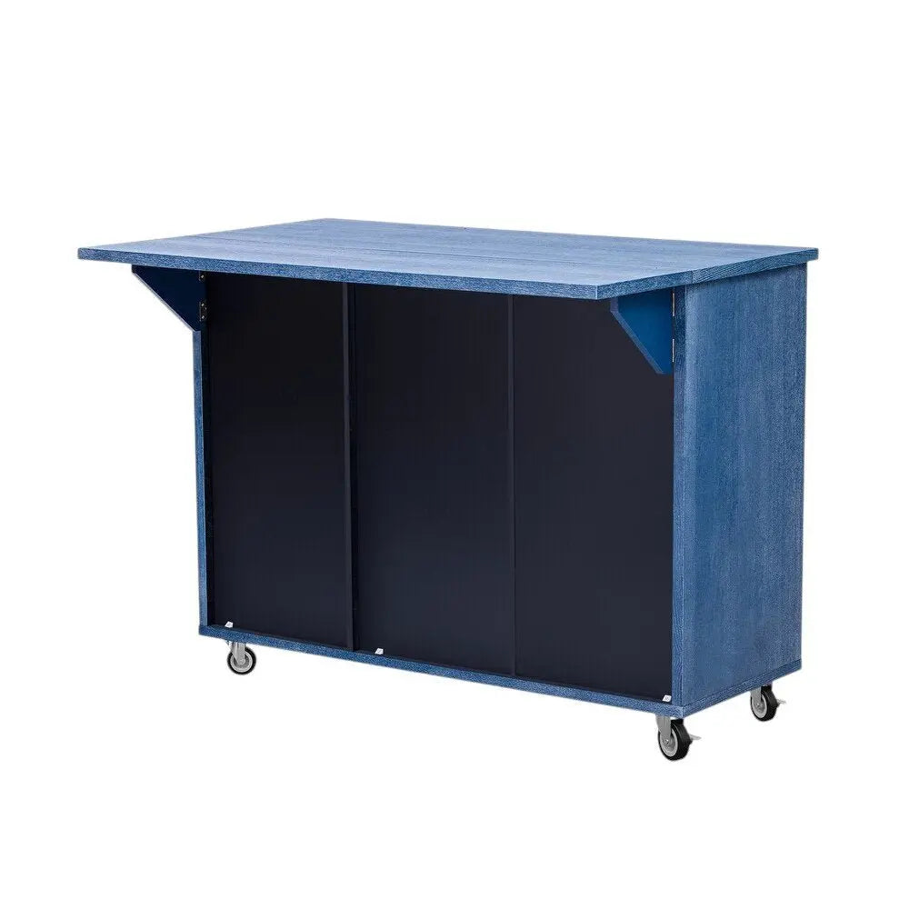 51" Blue Wood Barn Door Rolling Kitchen Island - NOVA HOME FURNITURE