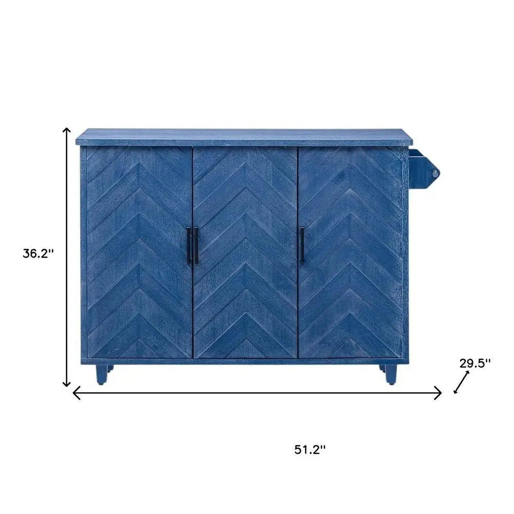 51" Blue Wood Barn Door Rolling Kitchen Island - NOVA HOME FURNITURE
