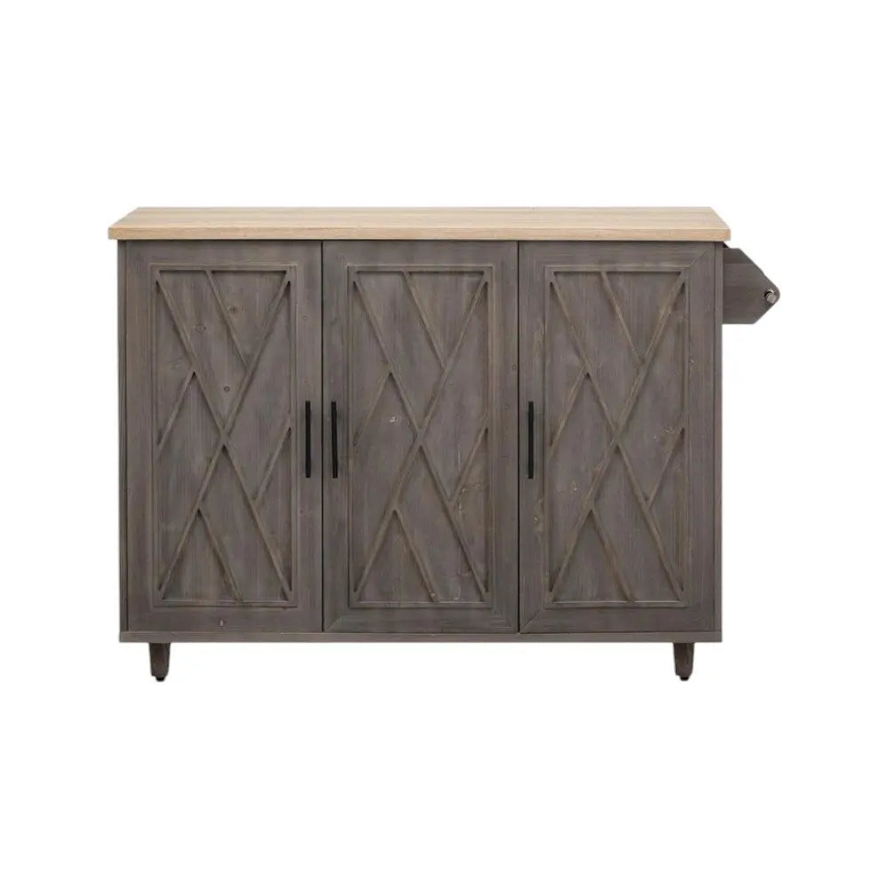 51" Brown Wood Barn Door Rolling Kitchen Island - NOVA HOME FURNITURE