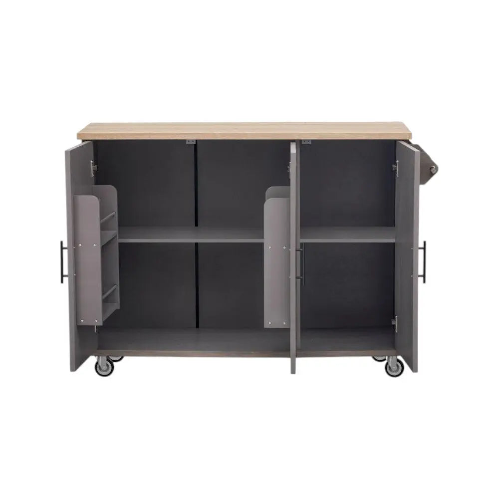 51" Brown Wood Barn Door Rolling Kitchen Island - NOVA HOME FURNITURE