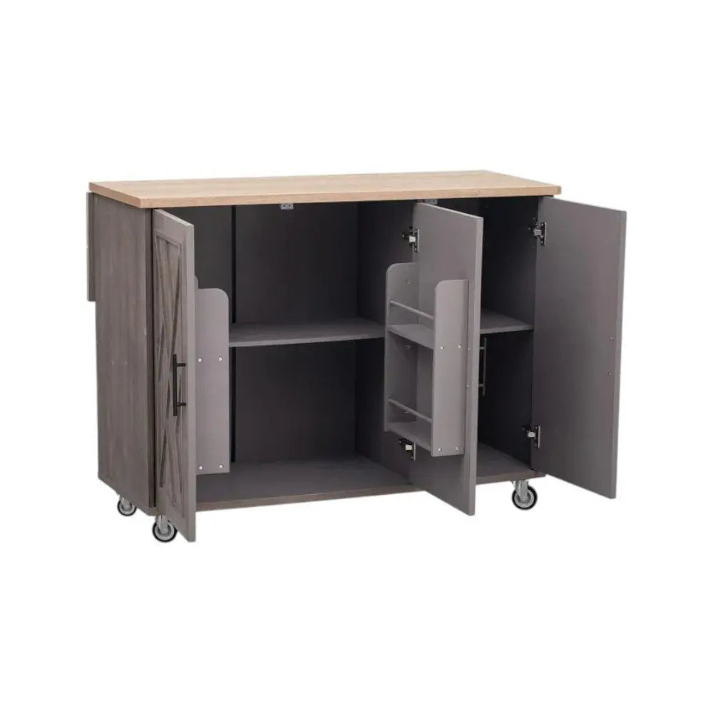 51" Brown Wood Barn Door Rolling Kitchen Island - NOVA HOME FURNITURE