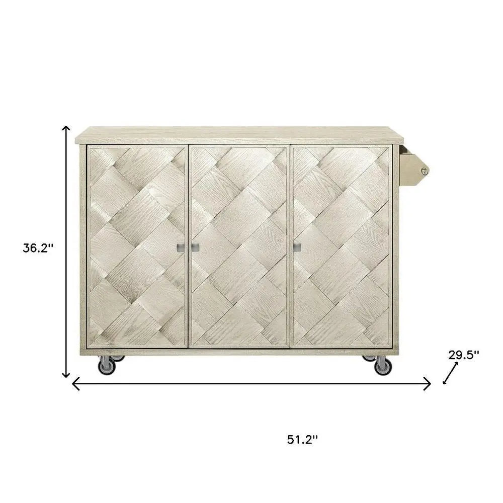 51" Champagne Wood Barn Door Rolling Kitchen Island - NOVA HOME FURNITURE