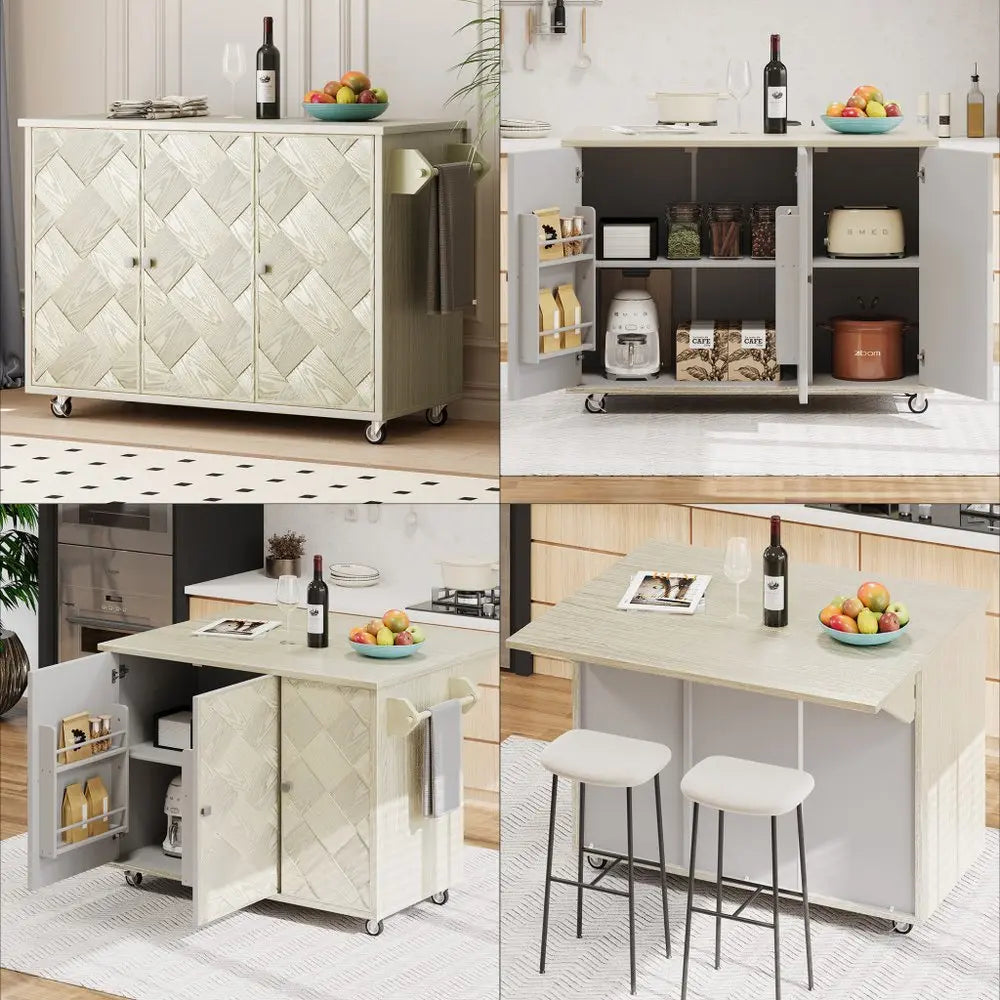 51" Champagne Wood Barn Door Rolling Kitchen Island - NOVA HOME FURNITURE