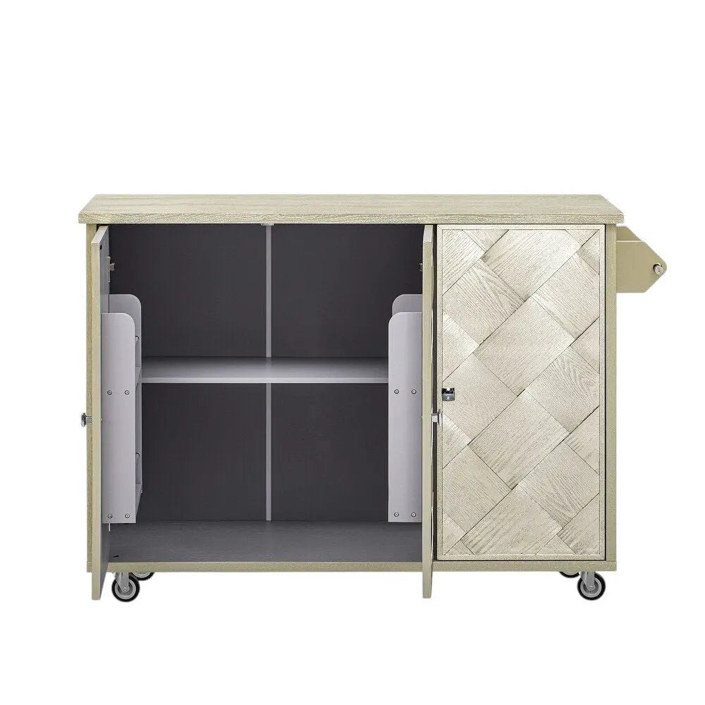 51" Champagne Wood Barn Door Rolling Kitchen Island - NOVA HOME FURNITURE