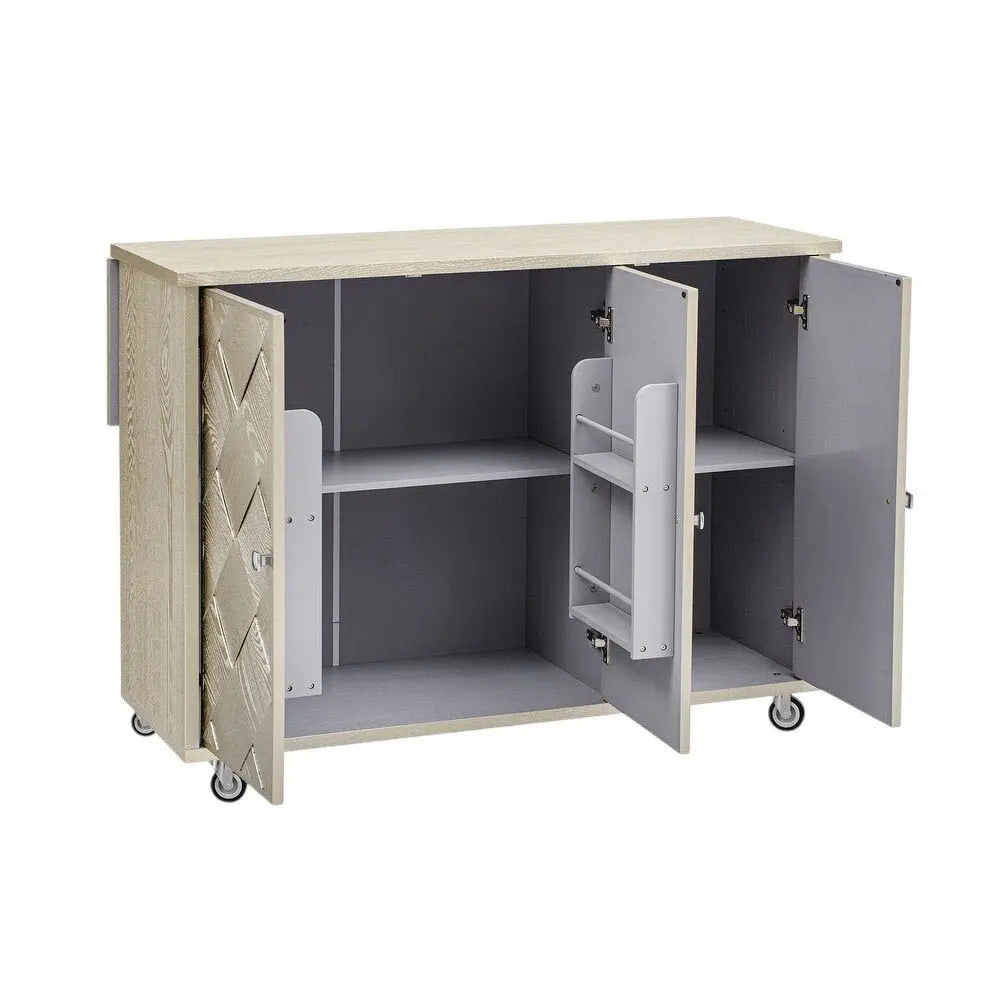 51" Champagne Wood Barn Door Rolling Kitchen Island - NOVA HOME FURNITURE