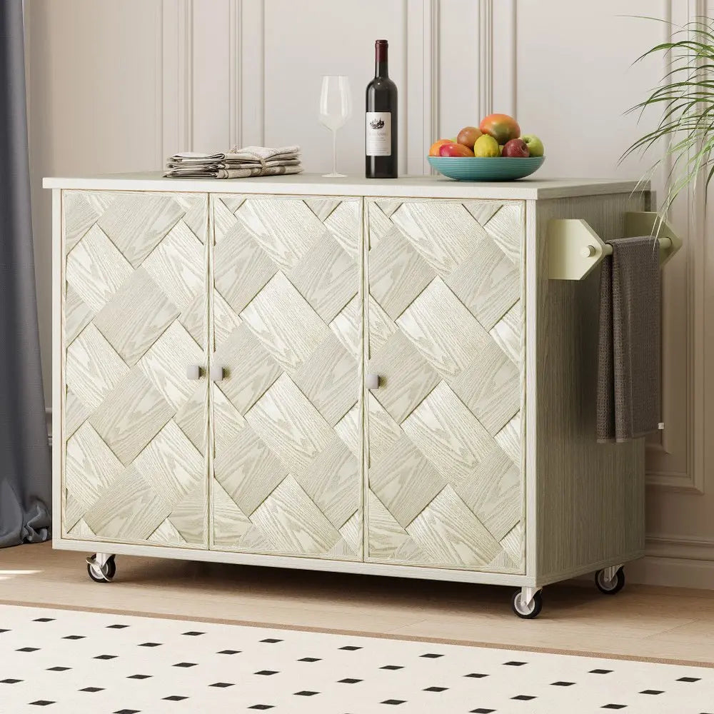 51" Champagne Wood Barn Door Rolling Kitchen Island - NOVA HOME FURNITURE