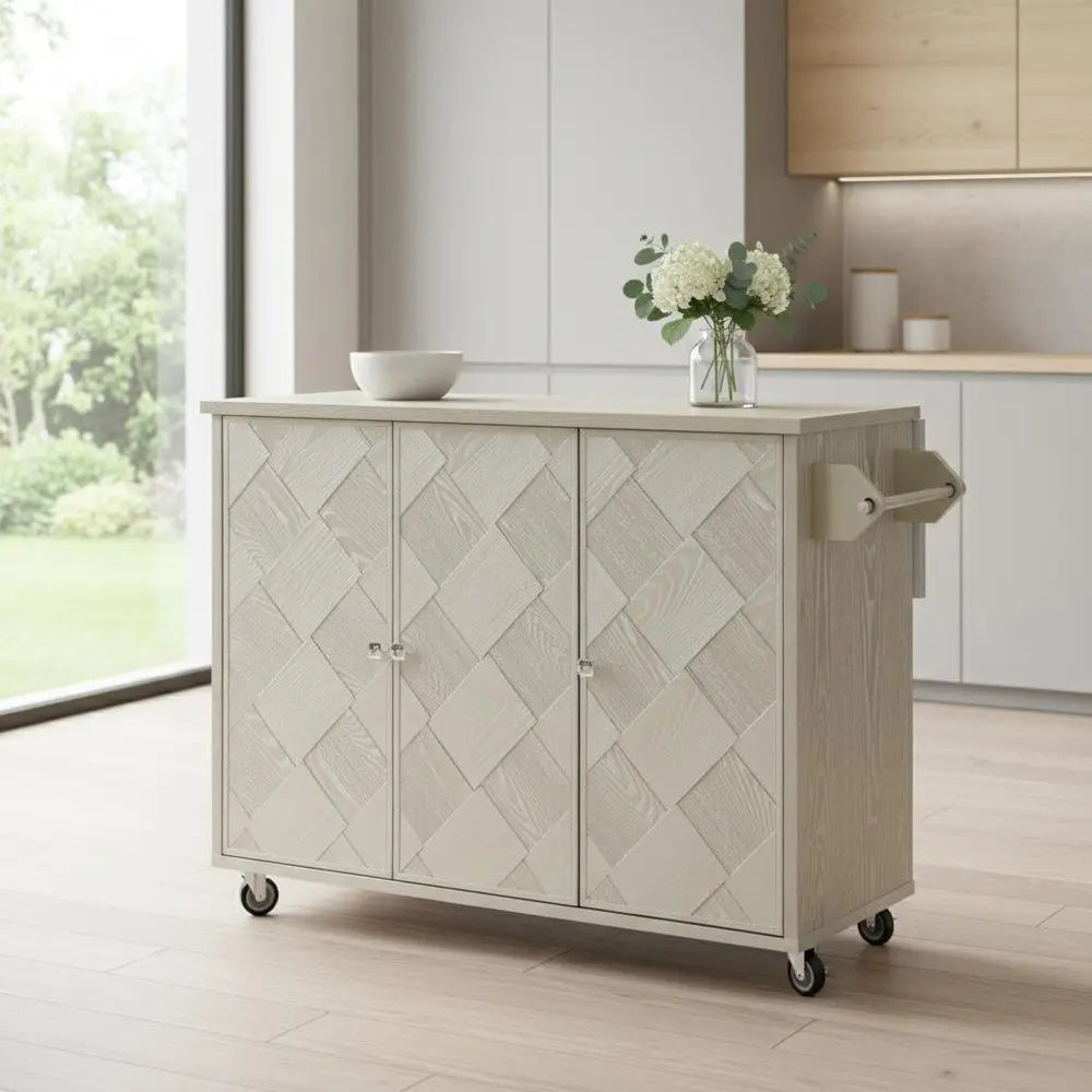 51" Champagne Wood Barn Door Rolling Kitchen Island - NOVA HOME FURNITURE