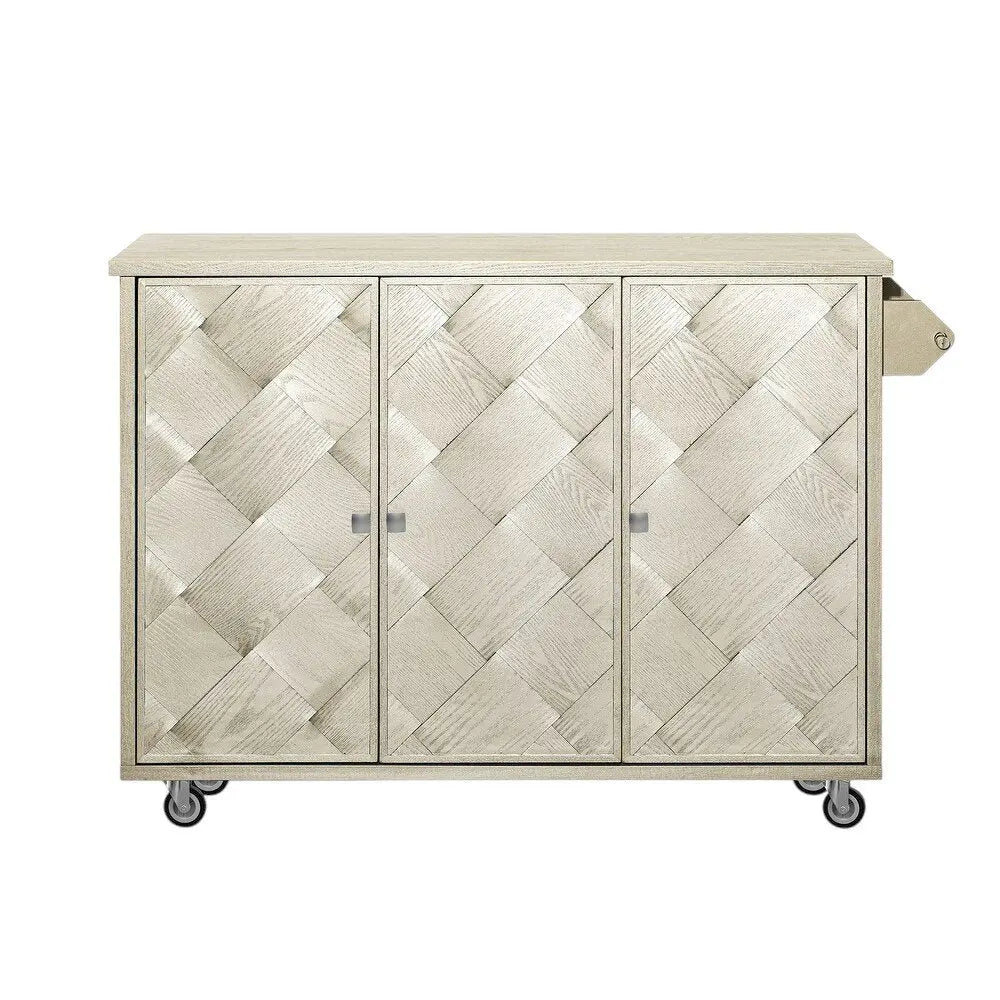 51" Champagne Wood Barn Door Rolling Kitchen Island - NOVA HOME FURNITURE