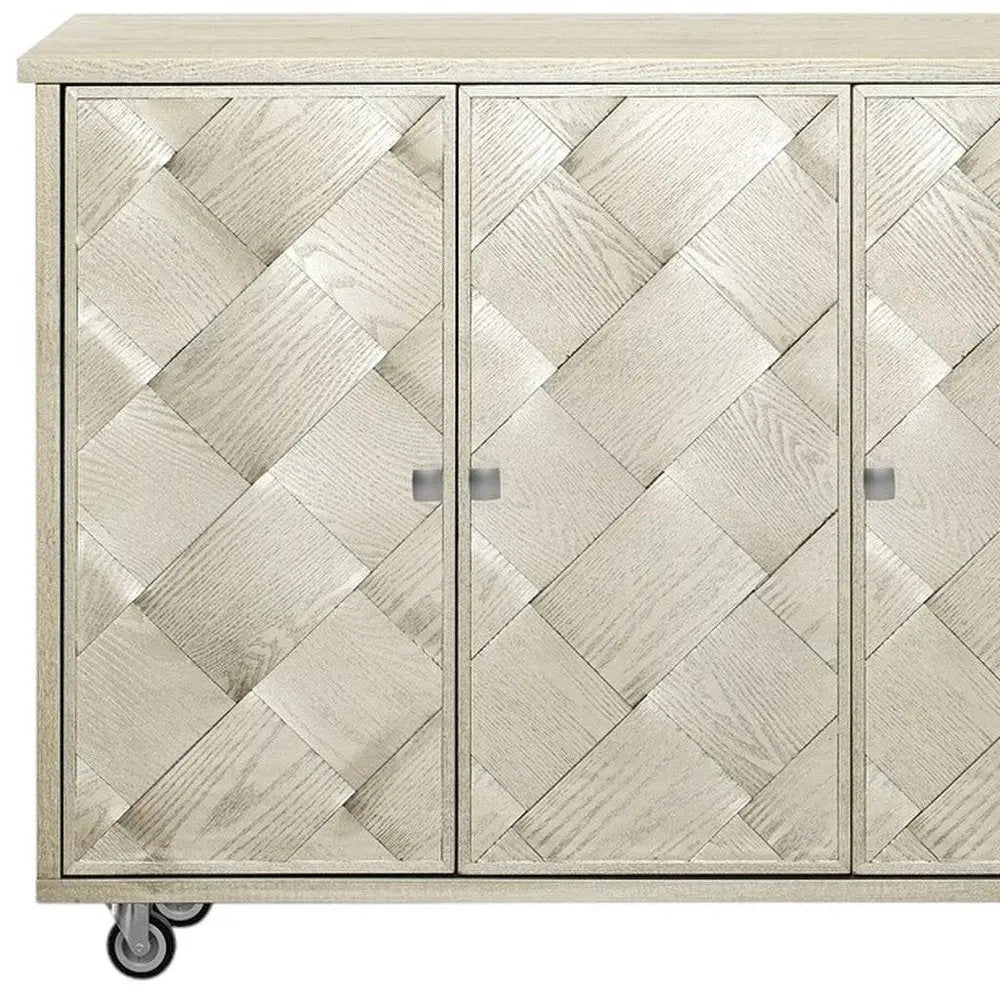 51" Champagne Wood Barn Door Rolling Kitchen Island - NOVA HOME FURNITURE