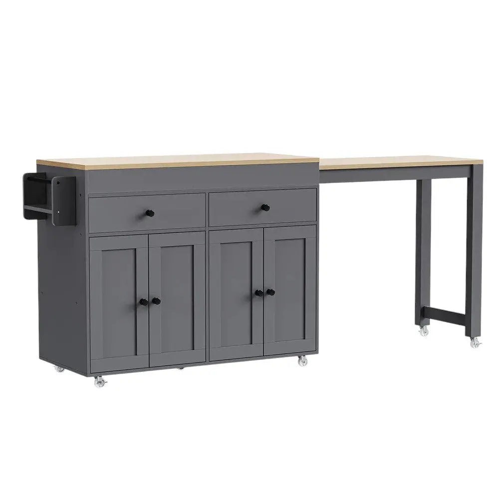 51" Gray Wood Barn Door Rolling Kitchen Island - NOVA HOME FURNITURE