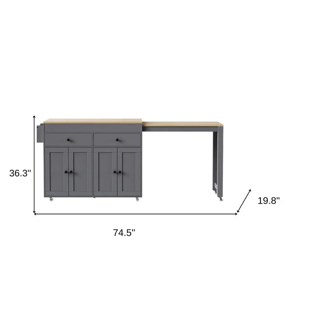 51" Gray Wood Barn Door Rolling Kitchen Island - NOVA HOME FURNITURE