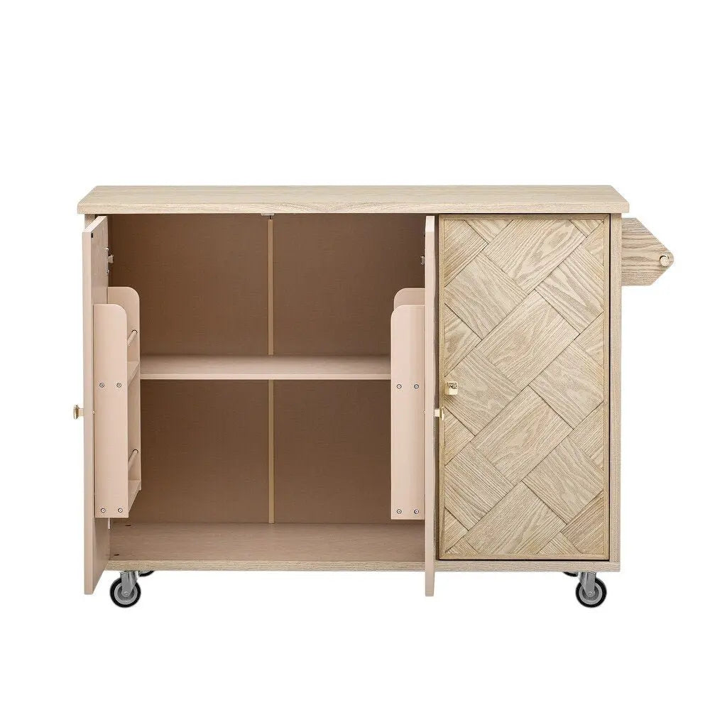 51" Natural Wood Barn Door Rolling Kitchen Island - NOVA HOME FURNITURE