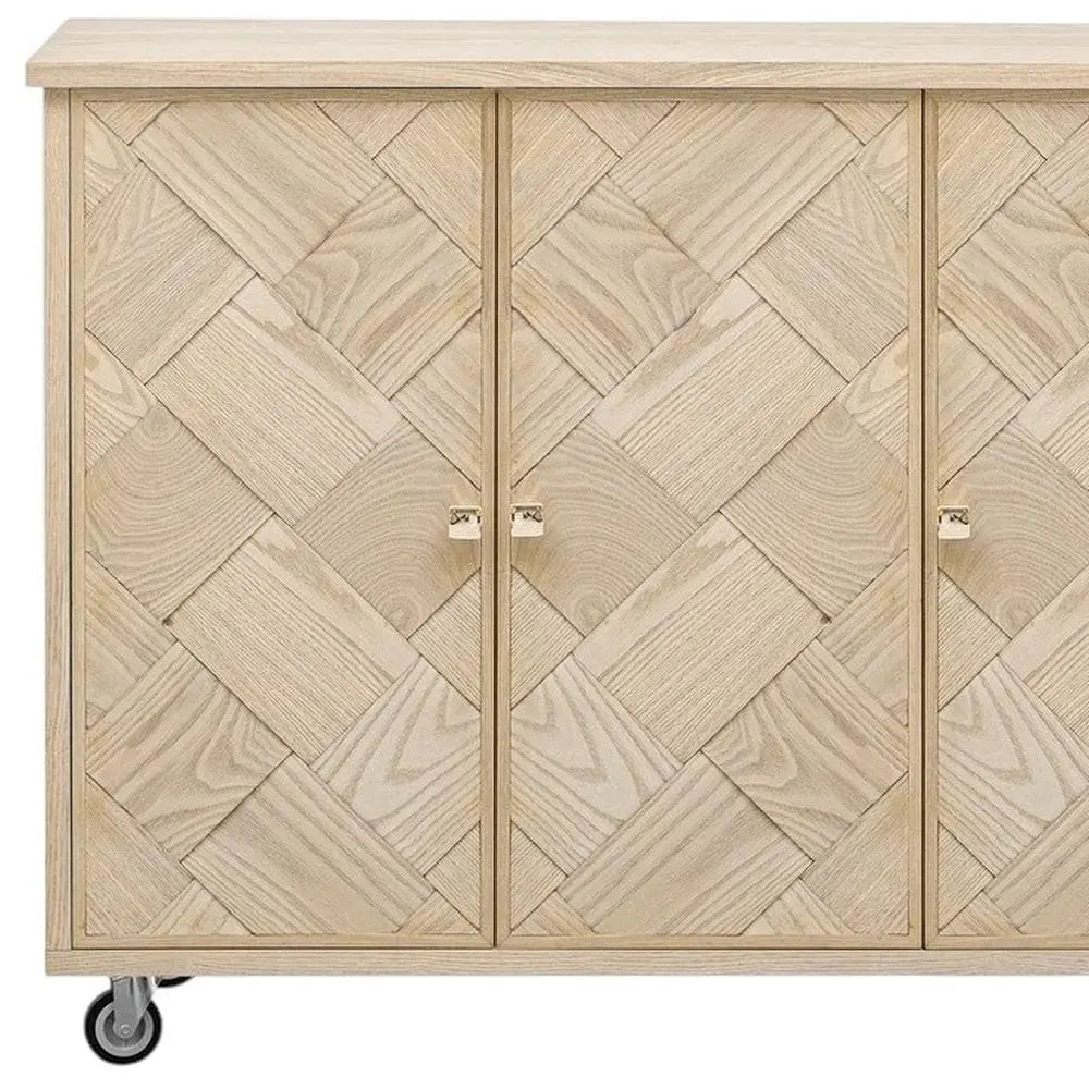 51" Natural Wood Barn Door Rolling Kitchen Island - NOVA HOME FURNITURE