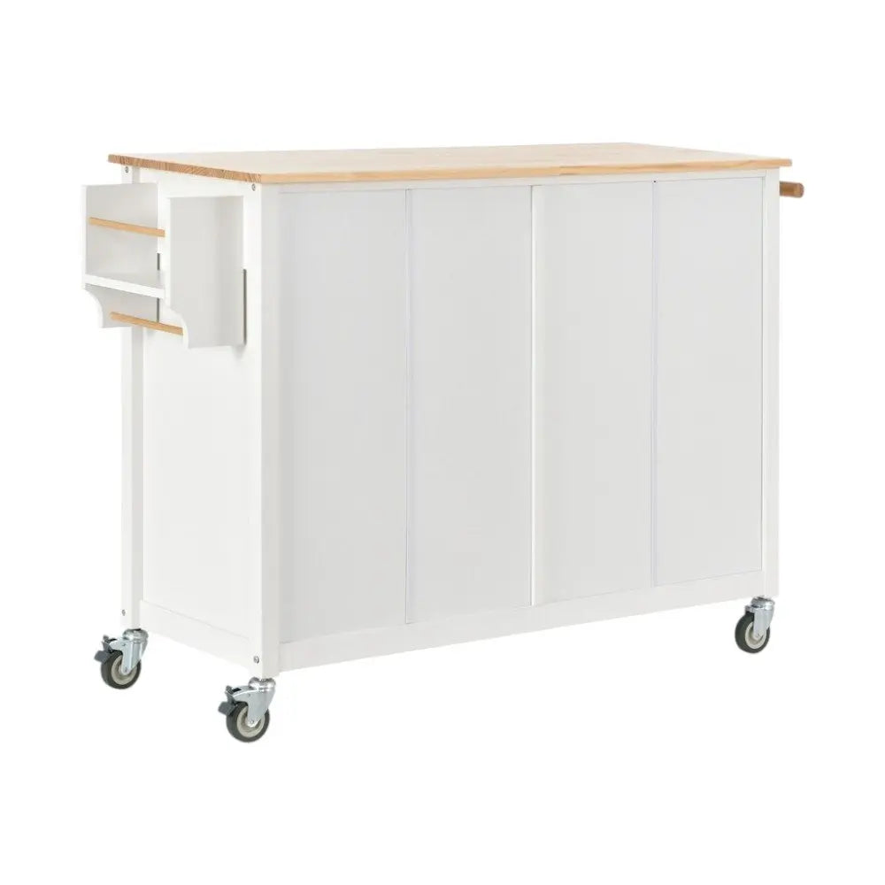 51" White Wood Barn Door Rolling Kitchen Island - NOVA HOME FURNITURE