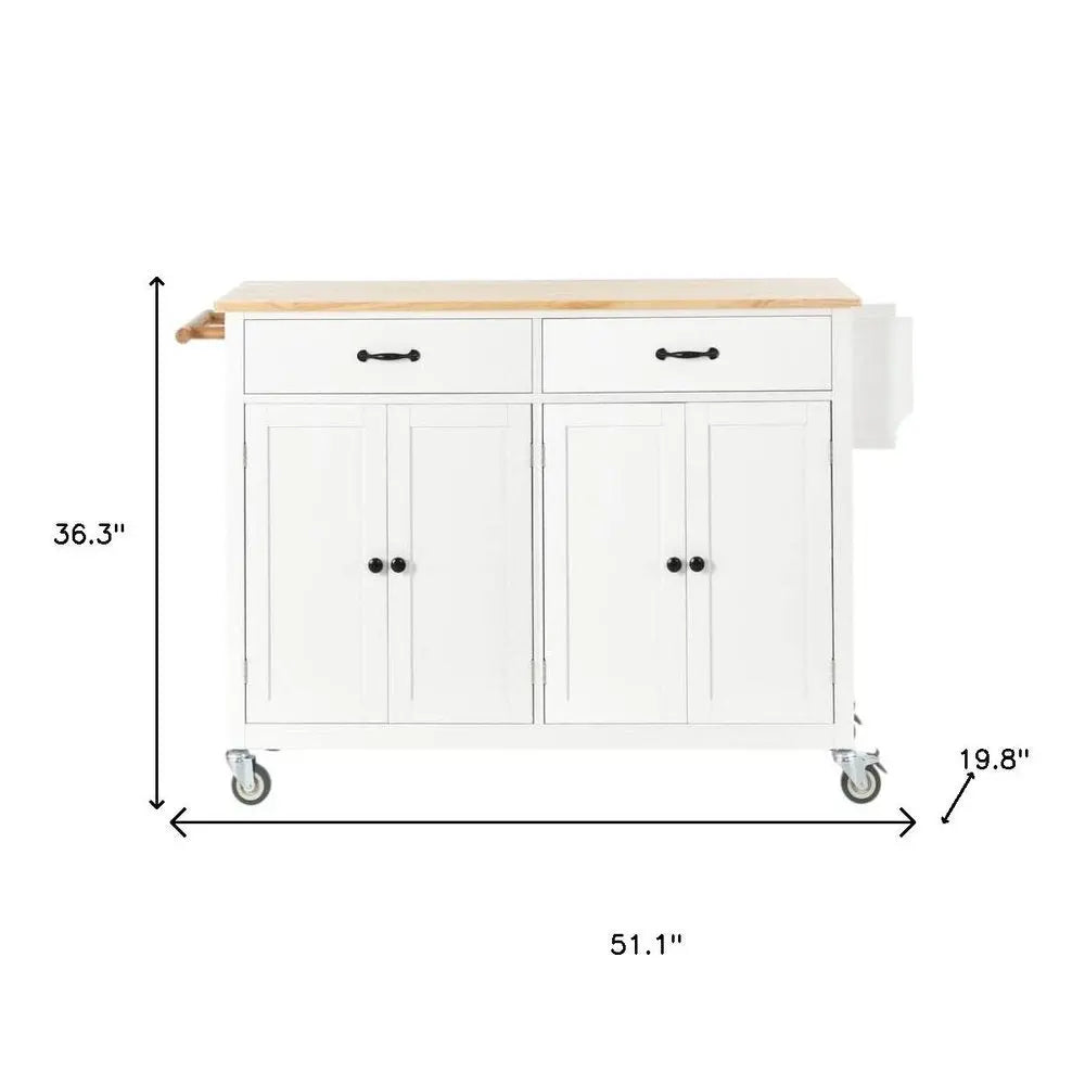 51" White Wood Barn Door Rolling Kitchen Island - NOVA HOME FURNITURE
