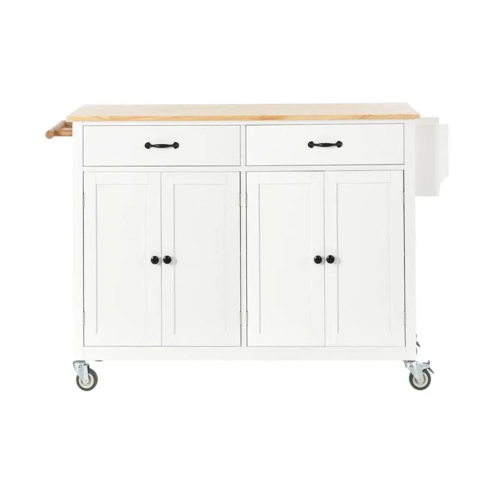 51" White Wood Barn Door Rolling Kitchen Island - NOVA HOME FURNITURE