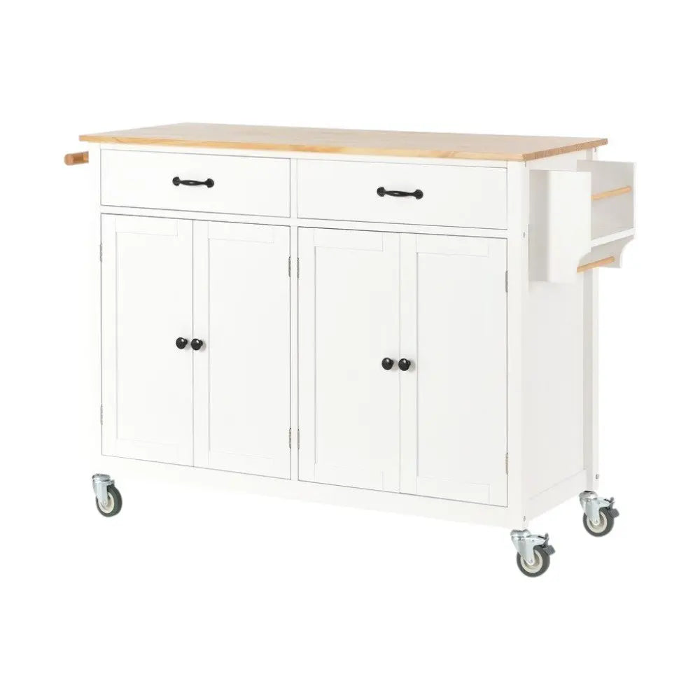 51" White Wood Barn Door Rolling Kitchen Island - NOVA HOME FURNITURE