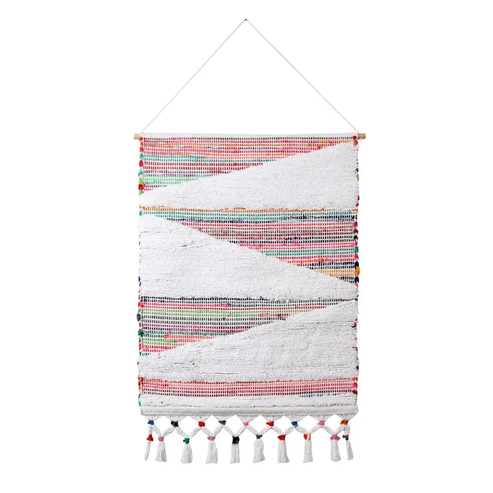 51" X 26" Green Red And White Abstract Wool Hanging Tapestry HomeRoots