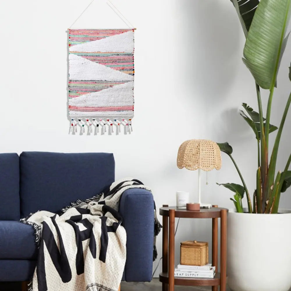 51" X 26" Green Red And White Abstract Wool Hanging Tapestry HomeRoots