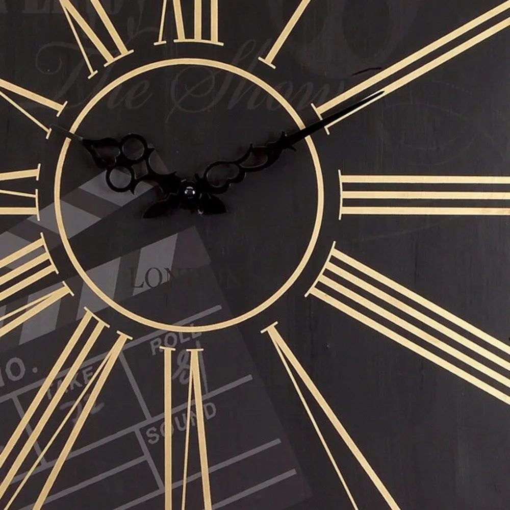 Set of Two Black And Gold Wood Analog Square Cinema Wall Clocks HomeRoots