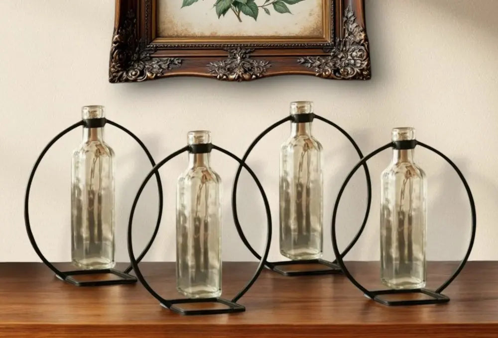 Set of Four Gray Round Metal Wall Vase HomeRoots