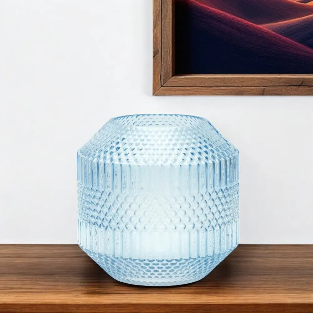 7" Pale Blue Geometric Cylinder Glass Table Vase HomeRoots