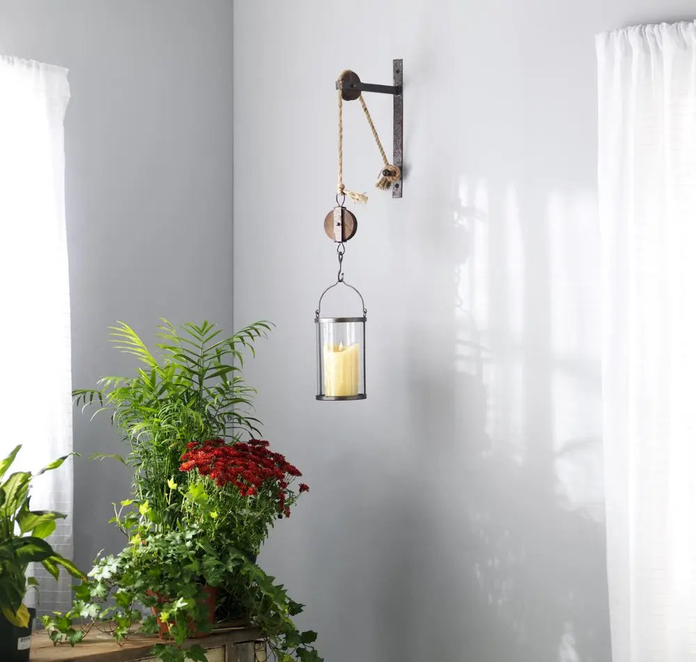 32" Silver Metal And Glass Wall Sconce Candle Holder HomeRoots