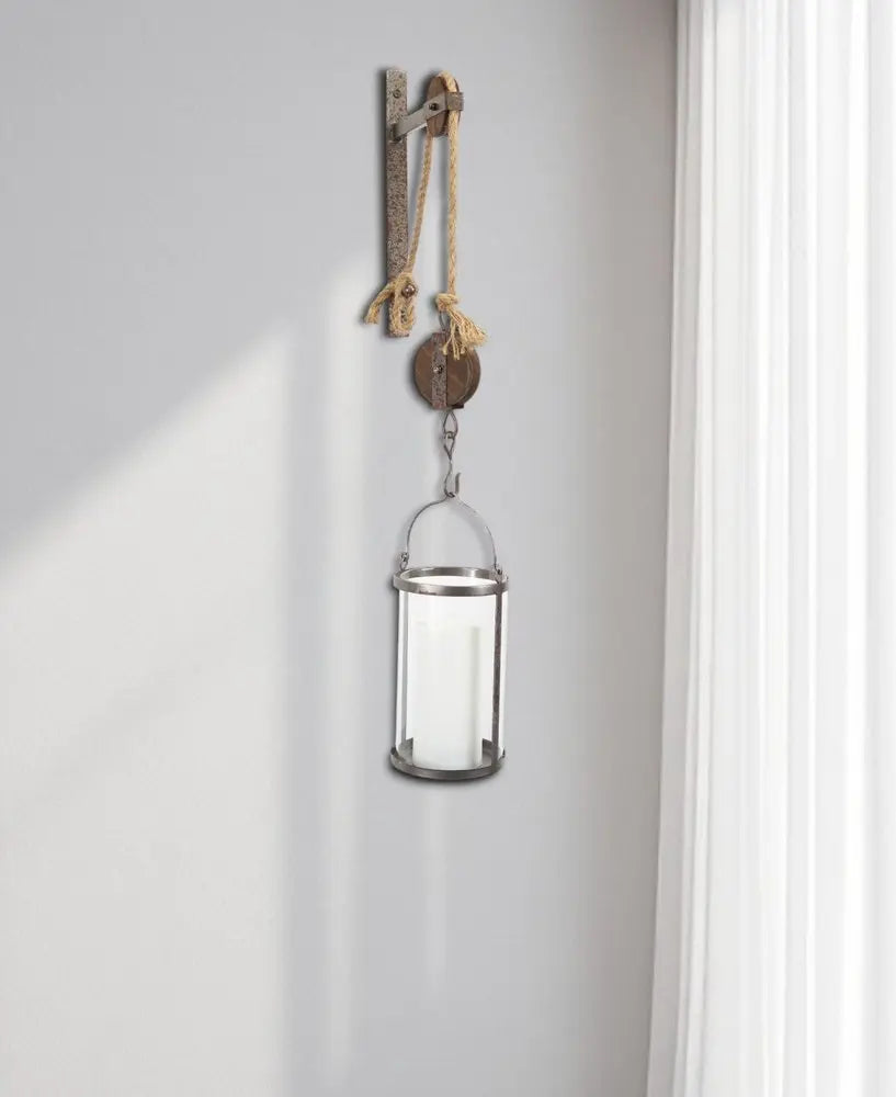 32" Silver Metal And Glass Wall Sconce Candle Holder HomeRoots