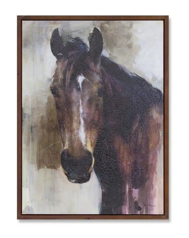 32" X 24" Brown Black And White Horse Wood Framed Art HomeRoots