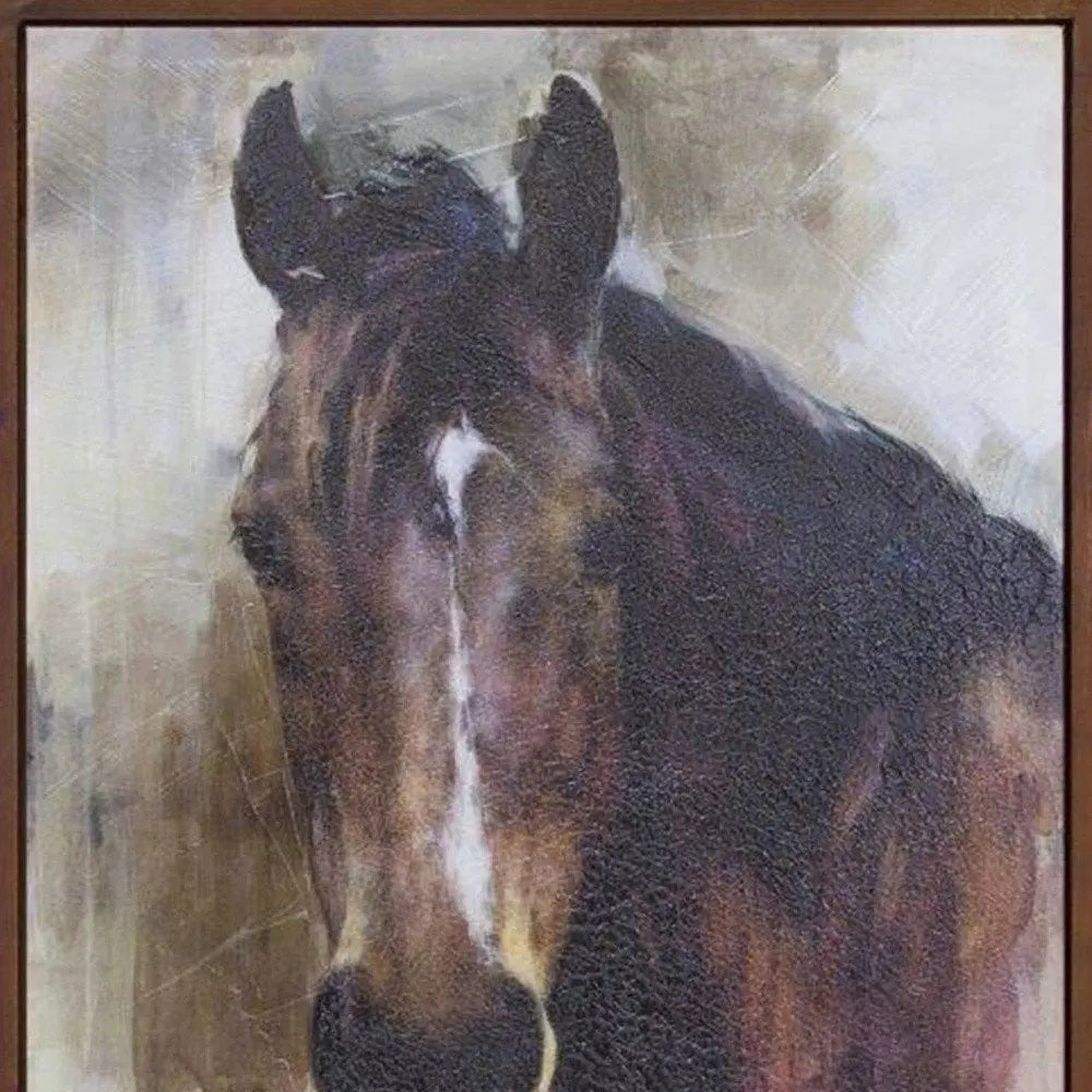32" X 24" Brown Black And White Horse Wood Framed Art HomeRoots