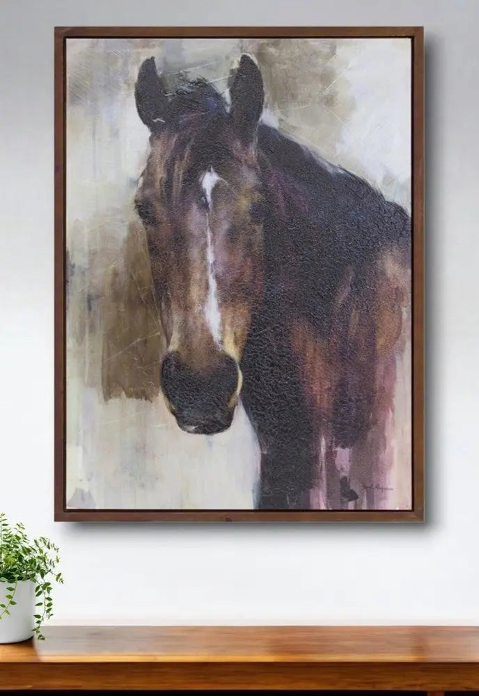 32" X 24" Brown Black And White Horse Wood Framed Art HomeRoots