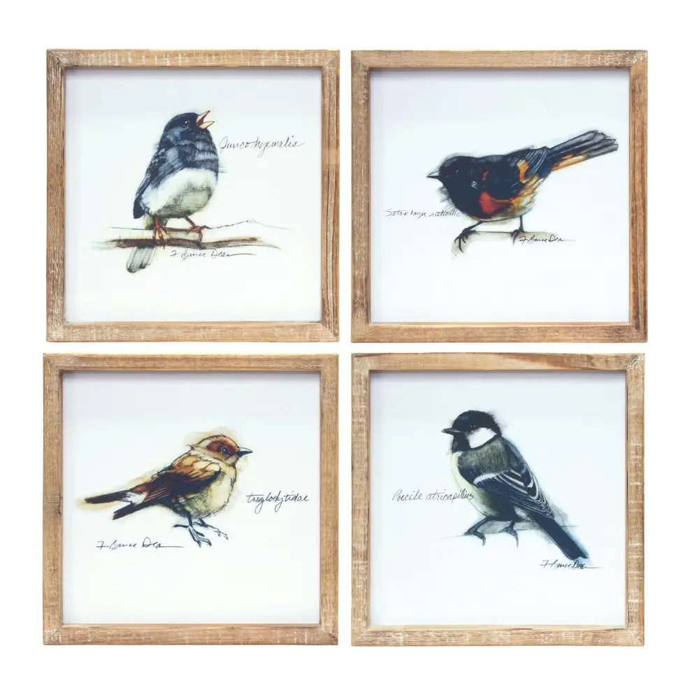 Set of Four Brown Bird Solid Wood Square Framed Art HomeRoots