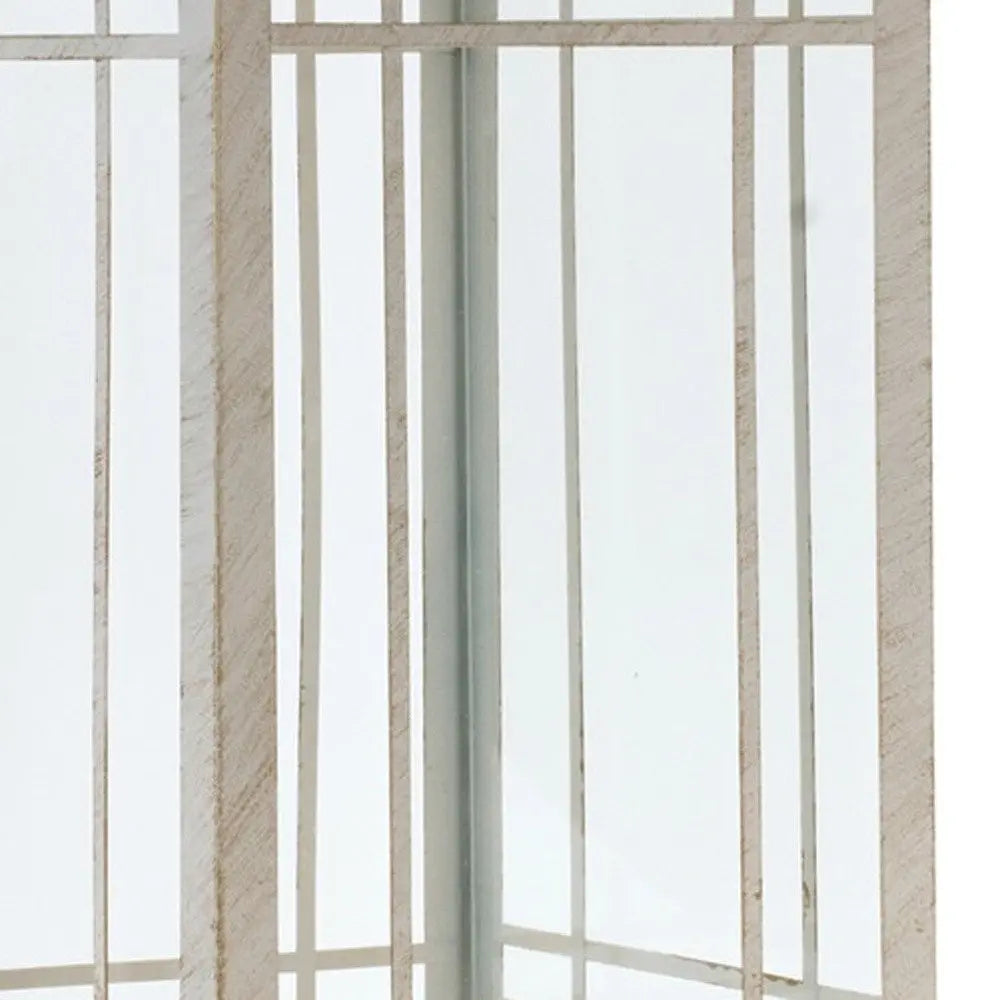 Set of Three Ivory Metal Mirrored Floor Lantern Candle Holders HomeRoots