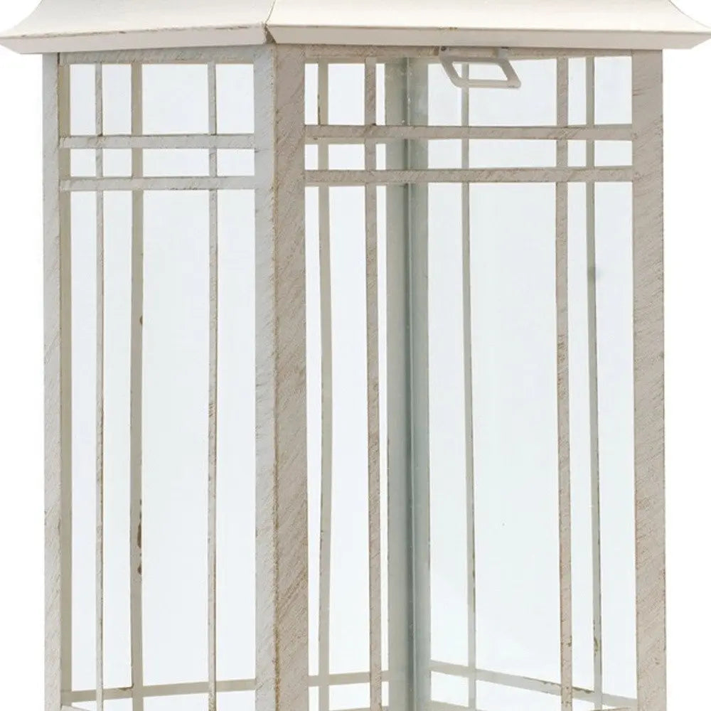 Set of Three Ivory Metal Mirrored Floor Lantern Candle Holders HomeRoots