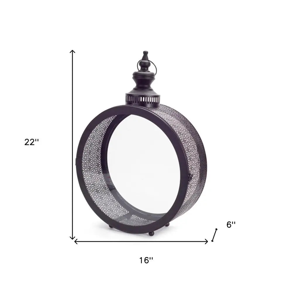 22" Black Distressed Ornate Metal Floor Lantern Candle Holder HomeRoots