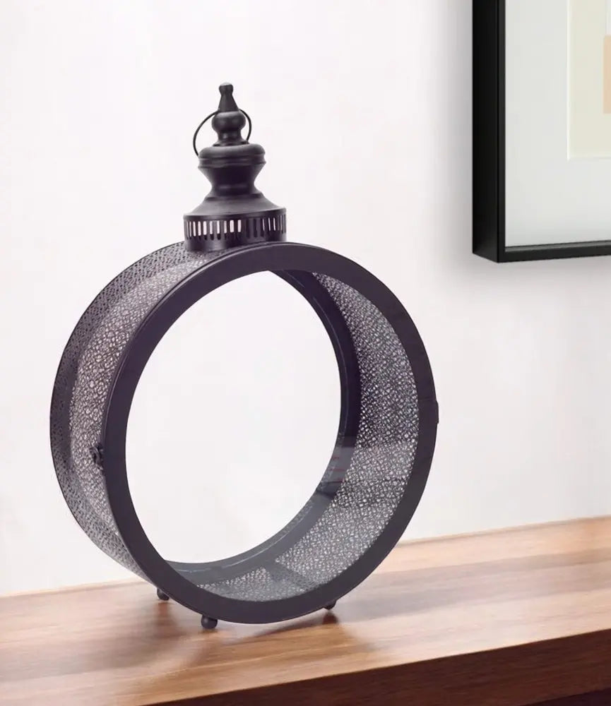 22" Black Distressed Ornate Metal Floor Lantern Candle Holder HomeRoots