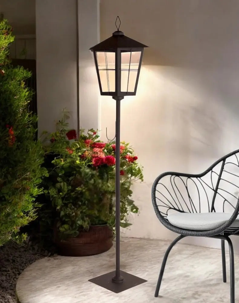 43" Black Geometric Glass And Metal Floor Lantern Candle Holder HomeRoots