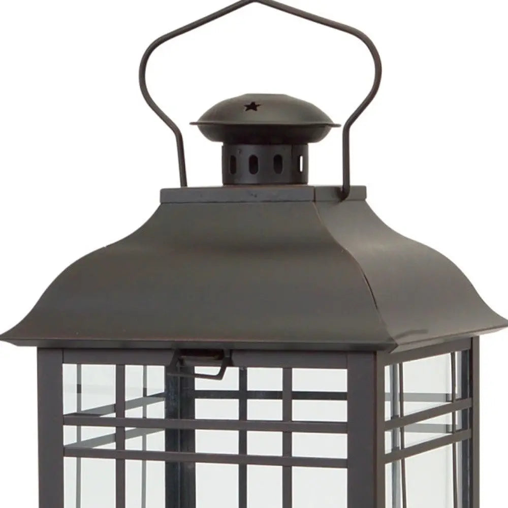 Set of Three Black Distressed Geometric Glass And Metal Floor Lantern Candle Holders HomeRoots