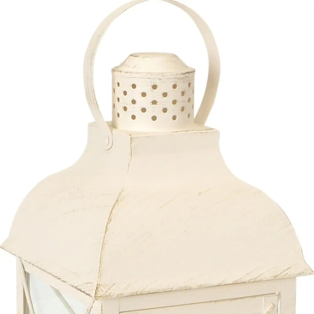 Set of Three Ivory Distressed Geometric Glass And Metal Floor Lantern Candle Holders HomeRoots