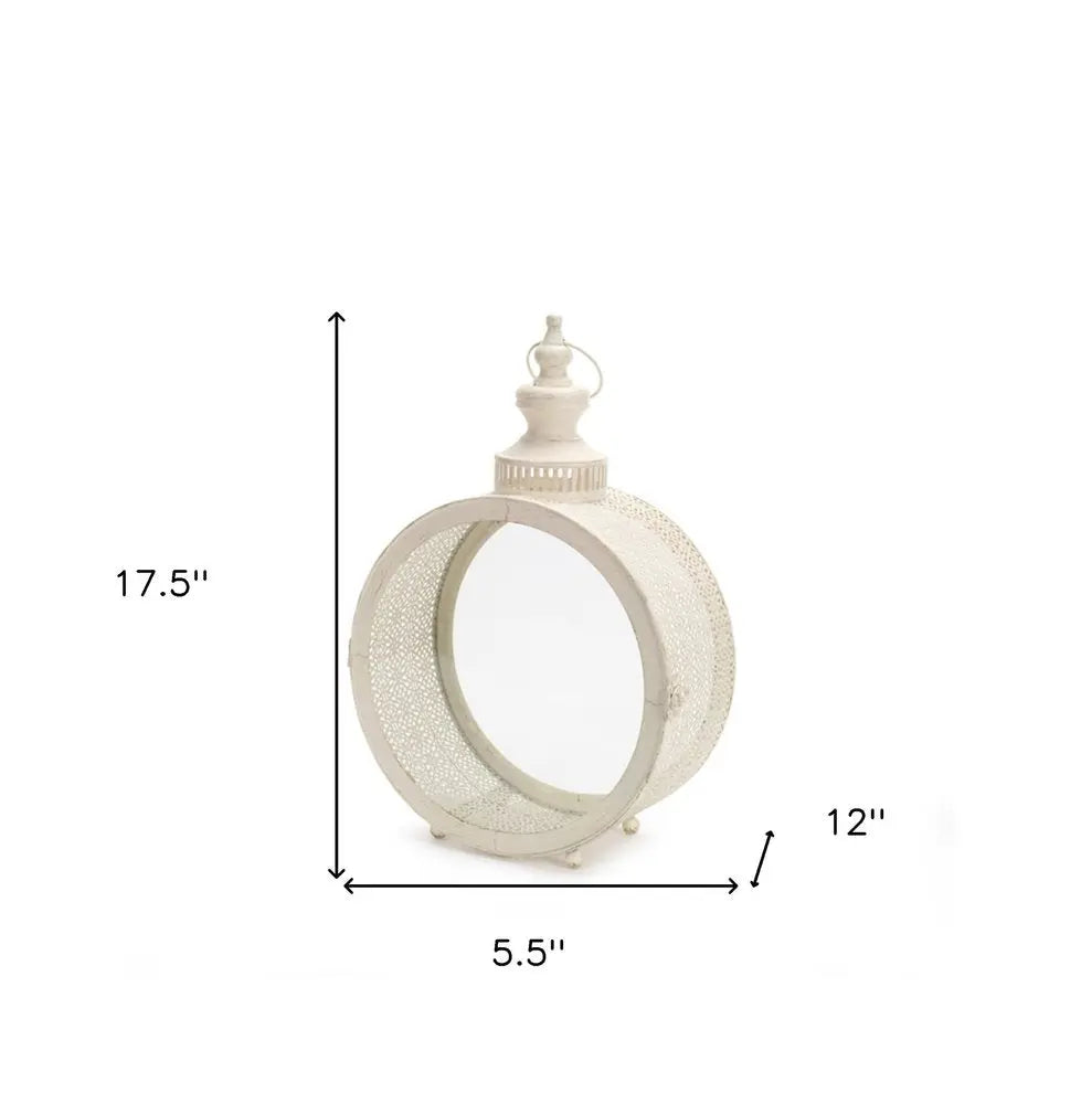 18" Ivory Ornate Metal Floor Lantern Candle Holder HomeRoots