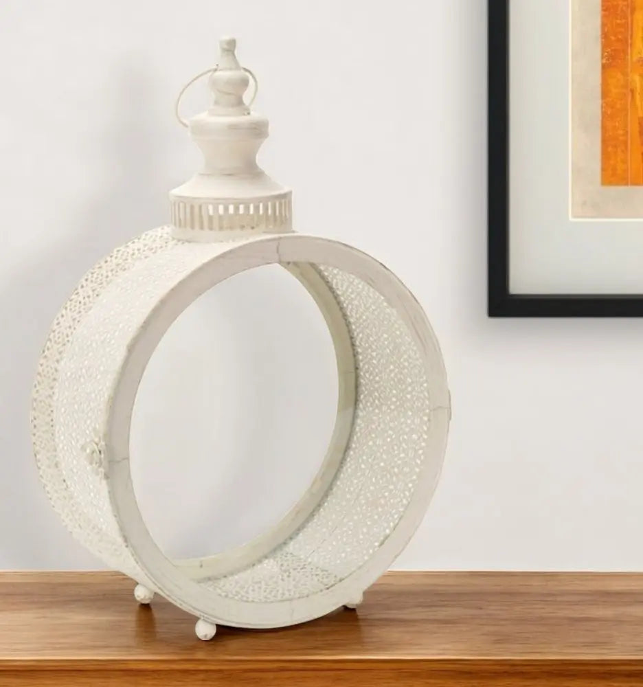 18" Ivory Ornate Metal Floor Lantern Candle Holder HomeRoots