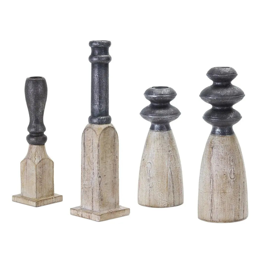 Set of Four Natural and Black Resin and Stone Powder Ornate Tabletop HomeRoots