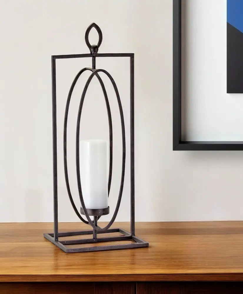 Set of Two Black Distressed Ornate Iron Tabletop Hurricane Candle Holders HomeRoots