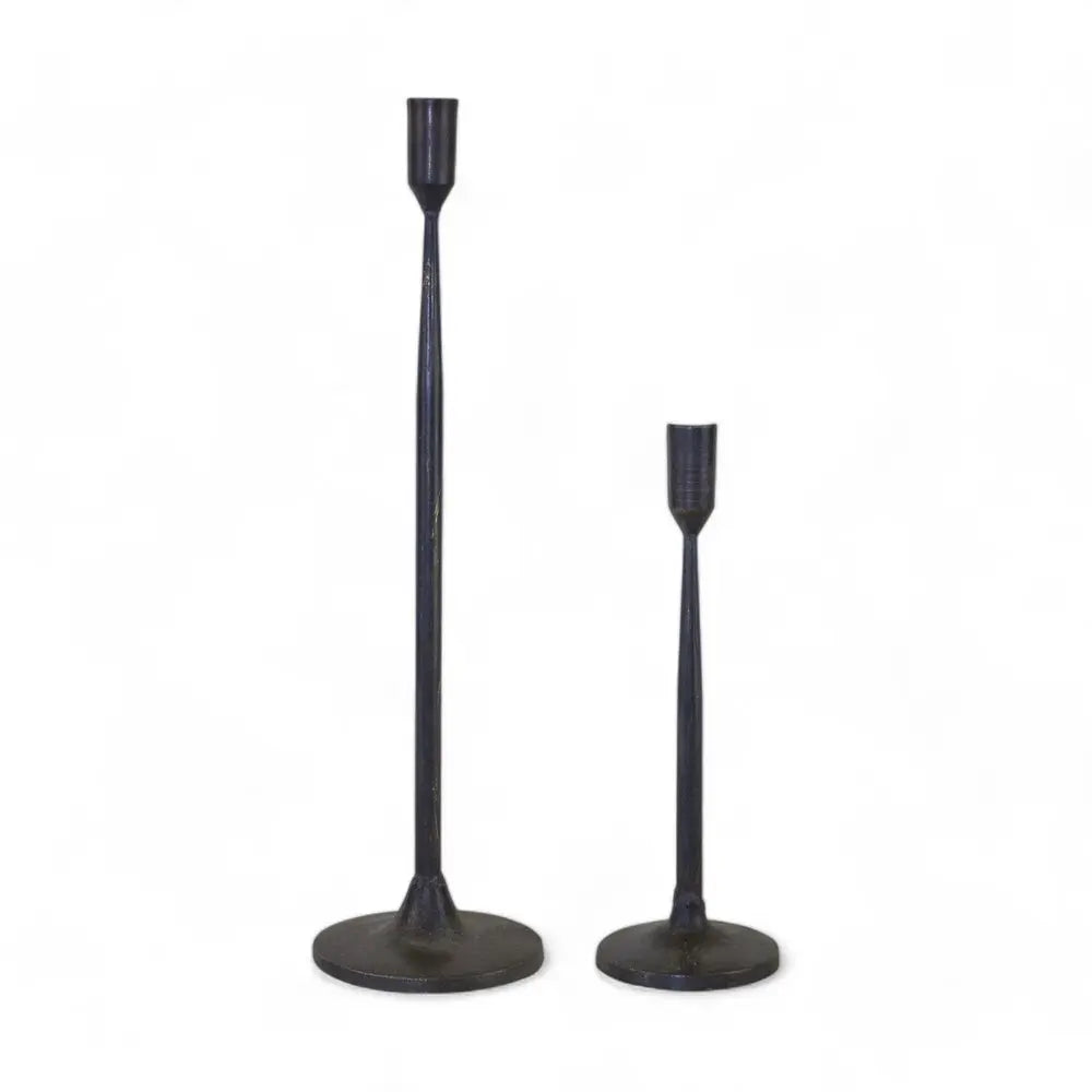 Set of Two Black Distressed Metal Tabletop Taper Candle Holders HomeRoots