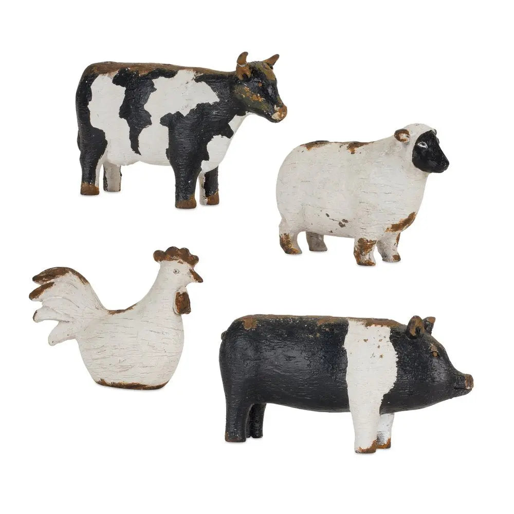 Set of Four Black and White Farm Animal Polyresin Tabletop Candleholders HomeRoots
