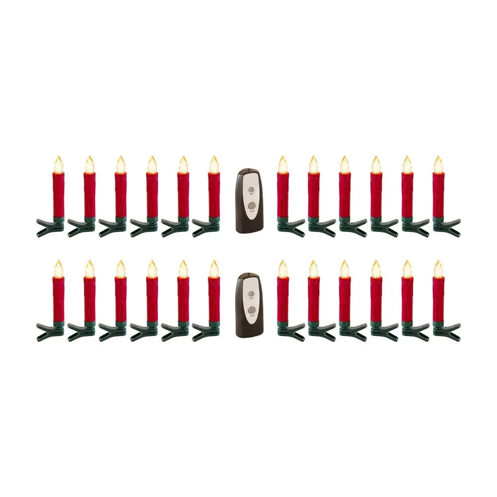 Set of Twentyfour Red Flameless Christmas Clip on Taper Candle HomeRoots
