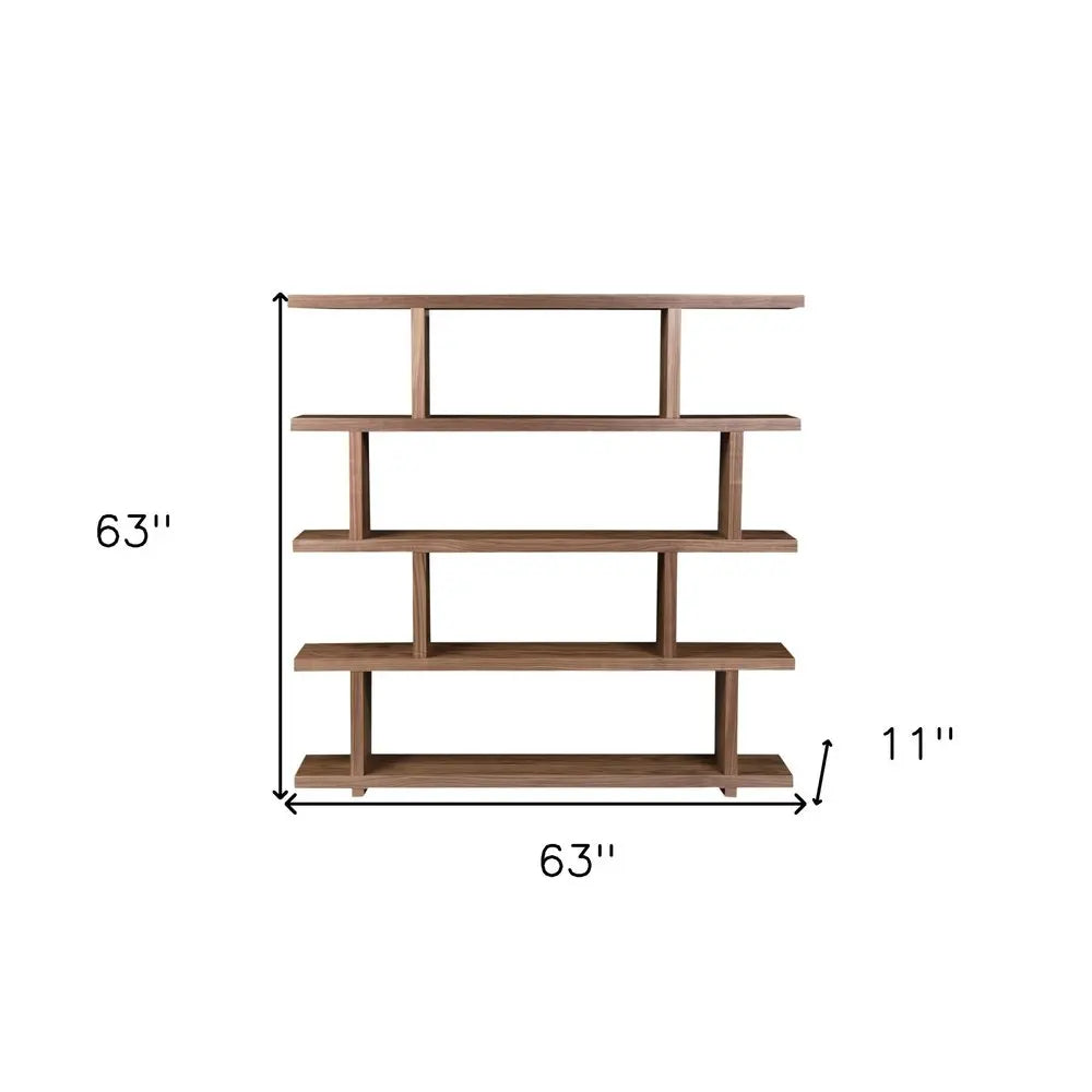 Brown And Natural Wood Five Tier Bookcase HomeRoots